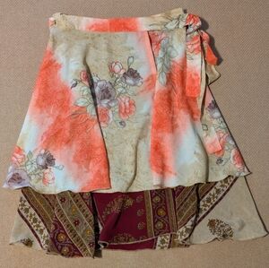 Darn Good Bohemian Patterned Sari Wrap Skirt Silk Blend